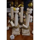 Two pairs of classical column table lamps