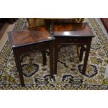 Pair of mahogany cross-banded side tables each with a single frieze drawer