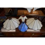 Four Tiffany style coloured glass lamp shades