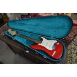 Fender Squier Strat red electric guitar with fitted hard case