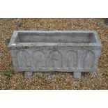 Medieval style rectangular cast stone planter
