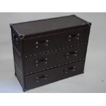 Brown leather three drawer chest