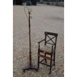 Edwardian mahogany child's high chair with floral tapestry seat