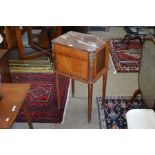 A French Louis XVI style marble top kingwood bedside cabinet