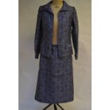 Hardy Amies - navy blue and ivory silk lady's suit