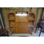 Art Deco walnut bureau display cabinet