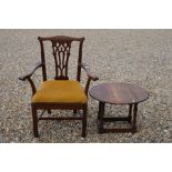 A 19th century mahogany carver chair to/w small oak drop leaf table