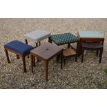 A Victorian mahogany stool with turned supports and stretchers to/w six others