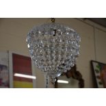 A basket brass and glass hanging electrolier/ceiling light