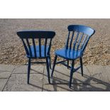 Set of nine blue lacquered kitchen dining chairs