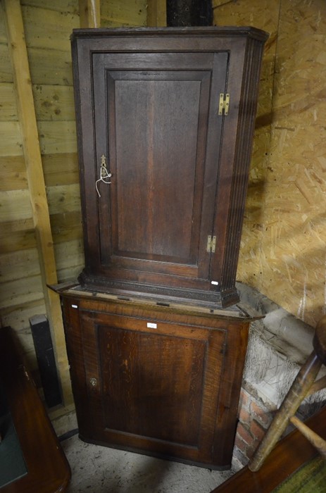 Two 19th century oak hanging corner cupboards