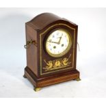 James Weir, Glasgow, a French ivorine inlaid walnut mantel clock with 8-day twin train movement