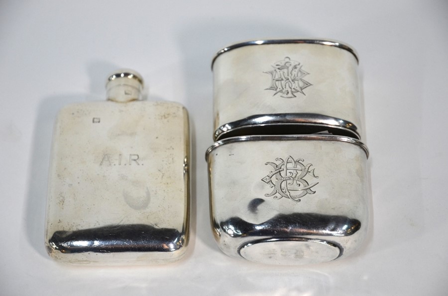 Silver hip flask and two beakers - Image 2 of 4