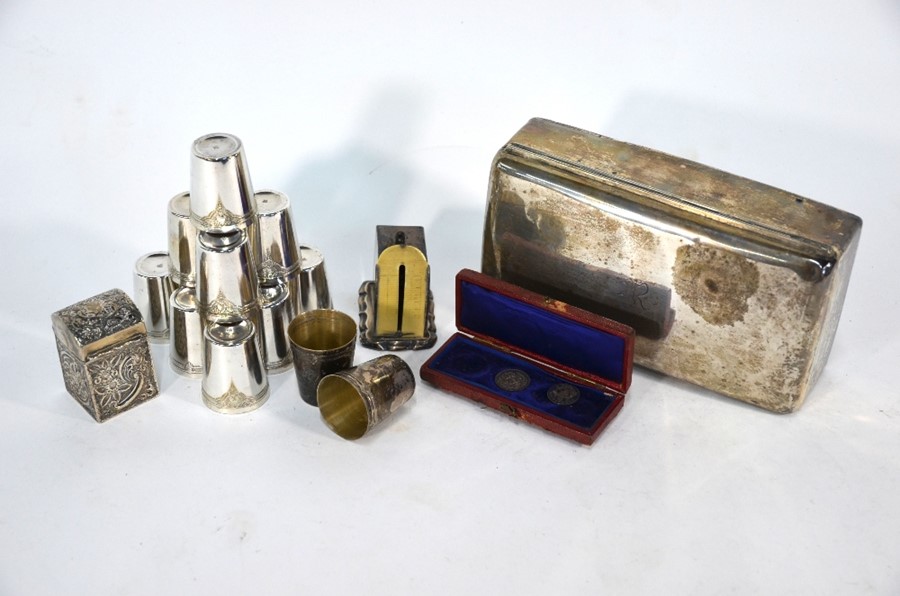 A late Victorian silver cigarette box and other items