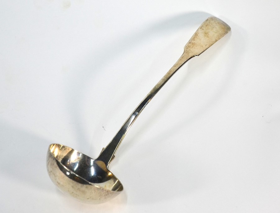 A William IV Scottish silver fiddle pattern soup ladle