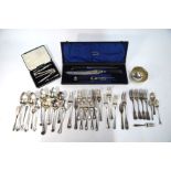 A cased three piece carving set and other items