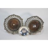 A good pair of 19th century basket-design electroplated bottle coasters