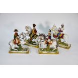 Four Continental ceramic Napoleonic equestrian figures