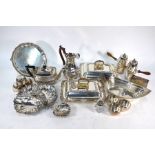 A pair of electroplated entrée dishes and covers and other items