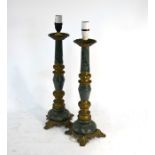 A pair of large brass and serpentine table lamps of baluster form