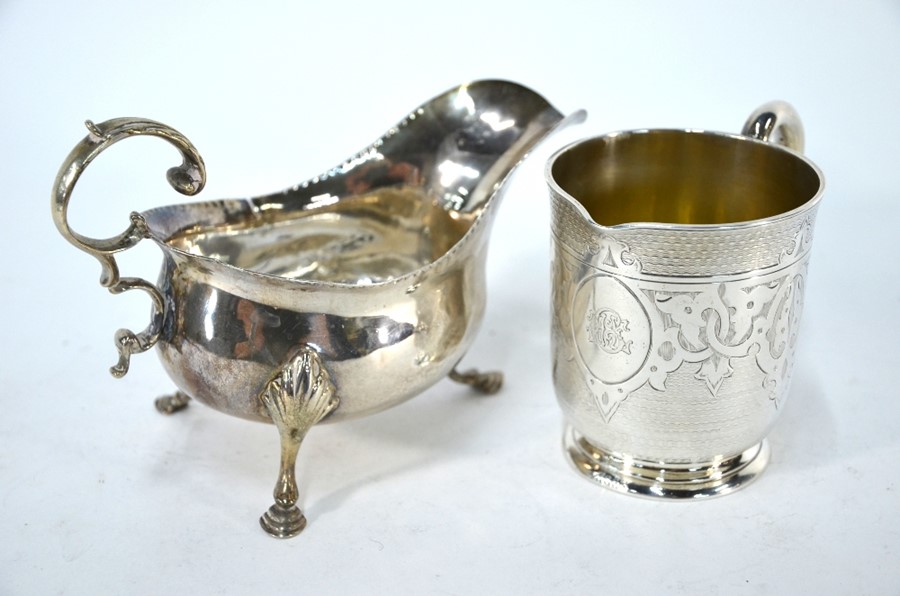 Silver sauce boat and mug