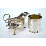 Silver sauce boat and mug