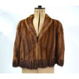 A mid brown mink fur cape/stole with shawl collar