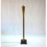 An old giltwood and composite harp pillar, converted to a standard lamp