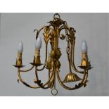 Heals - a gilt metal five branch electrolier to/with a pair of matching wall sconces (3)