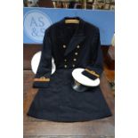 A WWII period Royal Navy Surgeon Lieutenant's officer's greatcoat and cap
