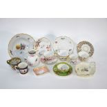 A Victorian Derby Stevenson and Hancock tea cup, saucer and plate trio and other items