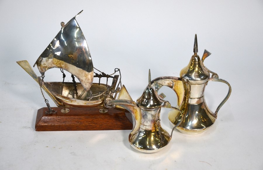 Two Middle Eastern white metal miniature coffee pots, etc. - Image 3 of 3