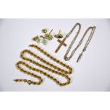 A 9ct yellow gold rope style necklace and earrings