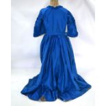A Victorian royal blue glace silk dress with silk lining and lace trims