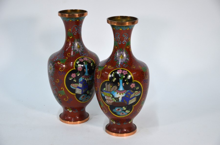 A pair of Chinese cloisonne baluster vases