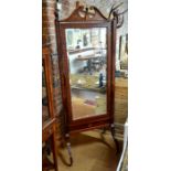 An antique Sheraton Revival tulip and boxwood inlaid satinwood cheval mirror