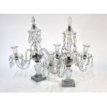 A pair of 19th century cut glass twin-hand candelabra