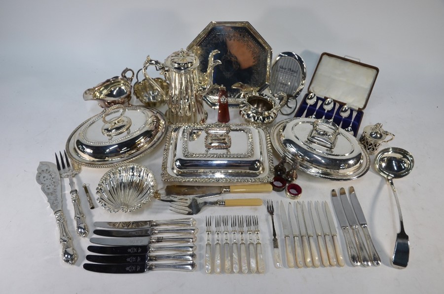 Three electroplated entrée dishes and covers