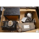 Two vintage bakelite telephones etc