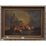 Still life with onions and lantern, oil on canvas