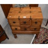 A small Indonesian hardwood brass bound chest on stand