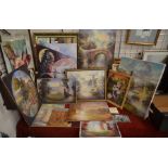 A collection of unframed oil on board illustrative studies