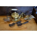 A Victorian brass kettle etc