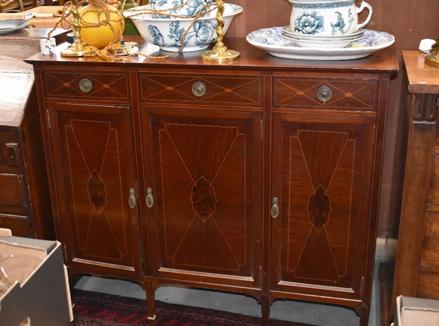 An Edwardian mahogany and satin inlaid sideboard