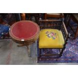 An early 20th century oak framed corner chair and occasional table