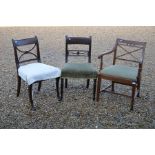 A Regency mahogany corner chair to/w two mahogany side chairs