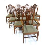 A set of ten Hepplewhite style mahogany yoke back dining chairs