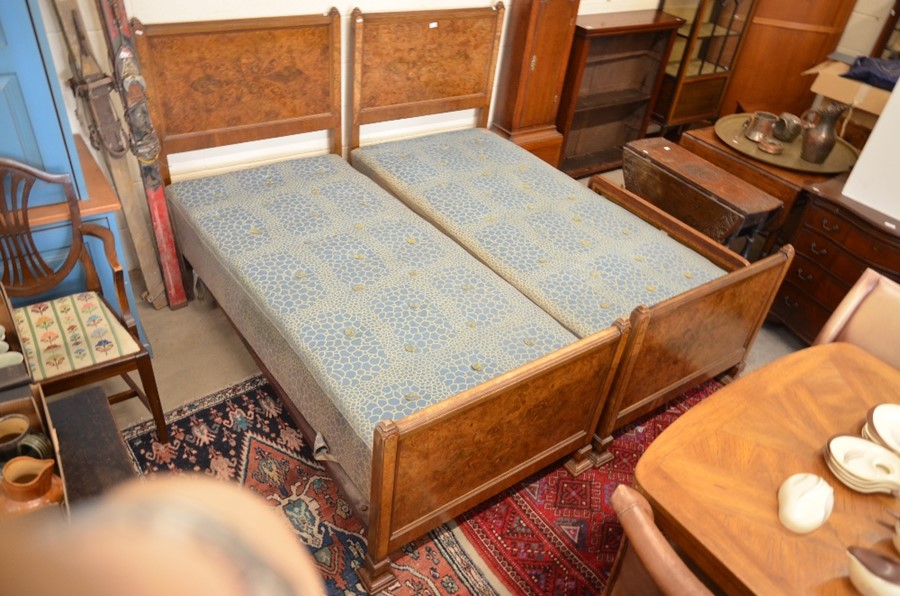 A pair of Edwardian burr walnut single beds - Image 2 of 2