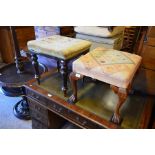 Two 19th century mahogany framed stools