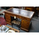 A Victorian burr walnut pedestal desk